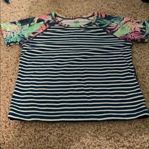 blue and white stripe athlete girl swim top!!